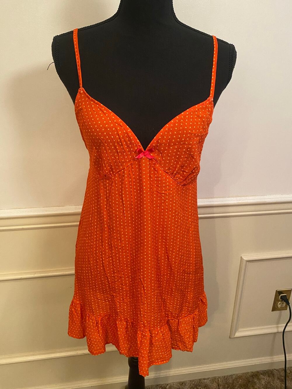 NWT Dippin Daisys Orange Polka Dot Babydoll Mini Slip Dress Nightie Y2K Coquette